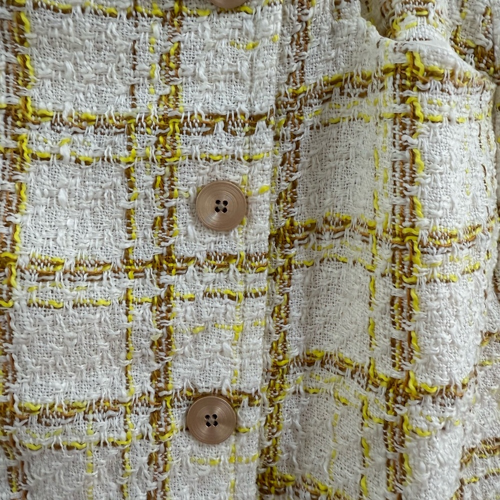 NWT CAbi SZ 8 Y2K  Coco Tweed Boucle White Yellow Checkered Pencil Mini Skirt - Picture 5 of 9
